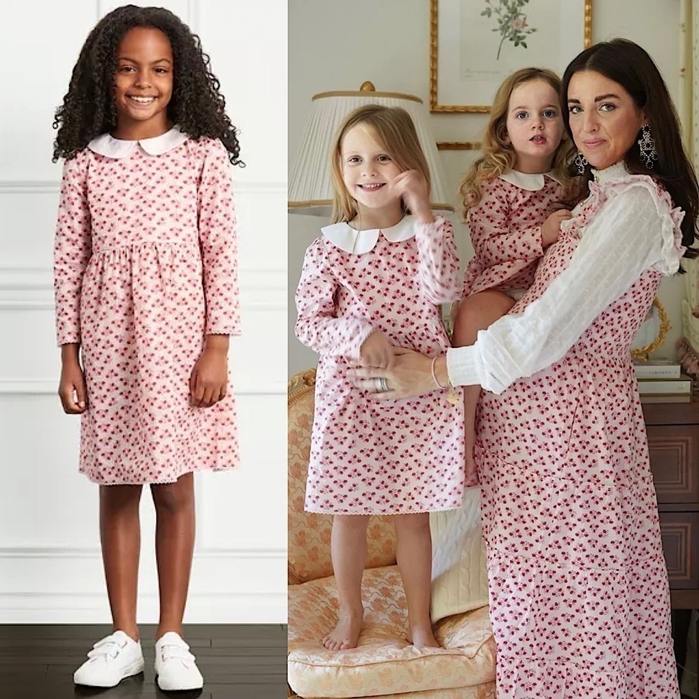 NWT HILL HOUSE Pastel Pink Floral Cotton Long Sleeve Peter Pan Collar Dress 3/4Y